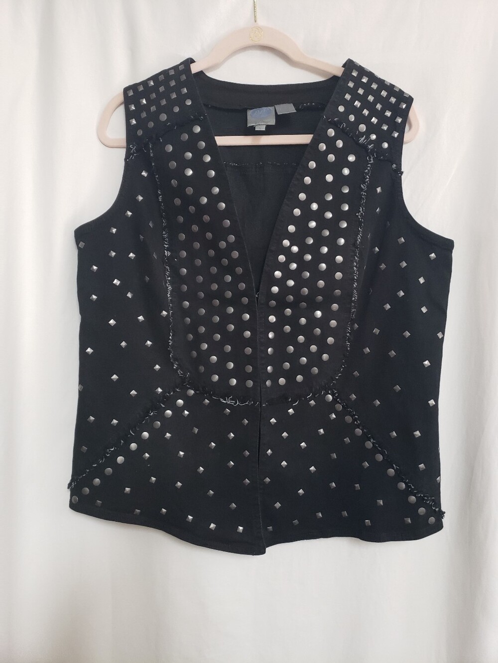 Diane Gilman Black Studded V-Neck Denim Vest